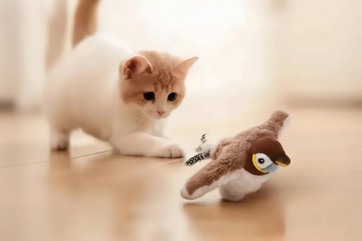 Interactive Flapping Bird Cat Toy – Rechargeable Touch-Activated Chirping Plush for Indoor Cats (25cm)