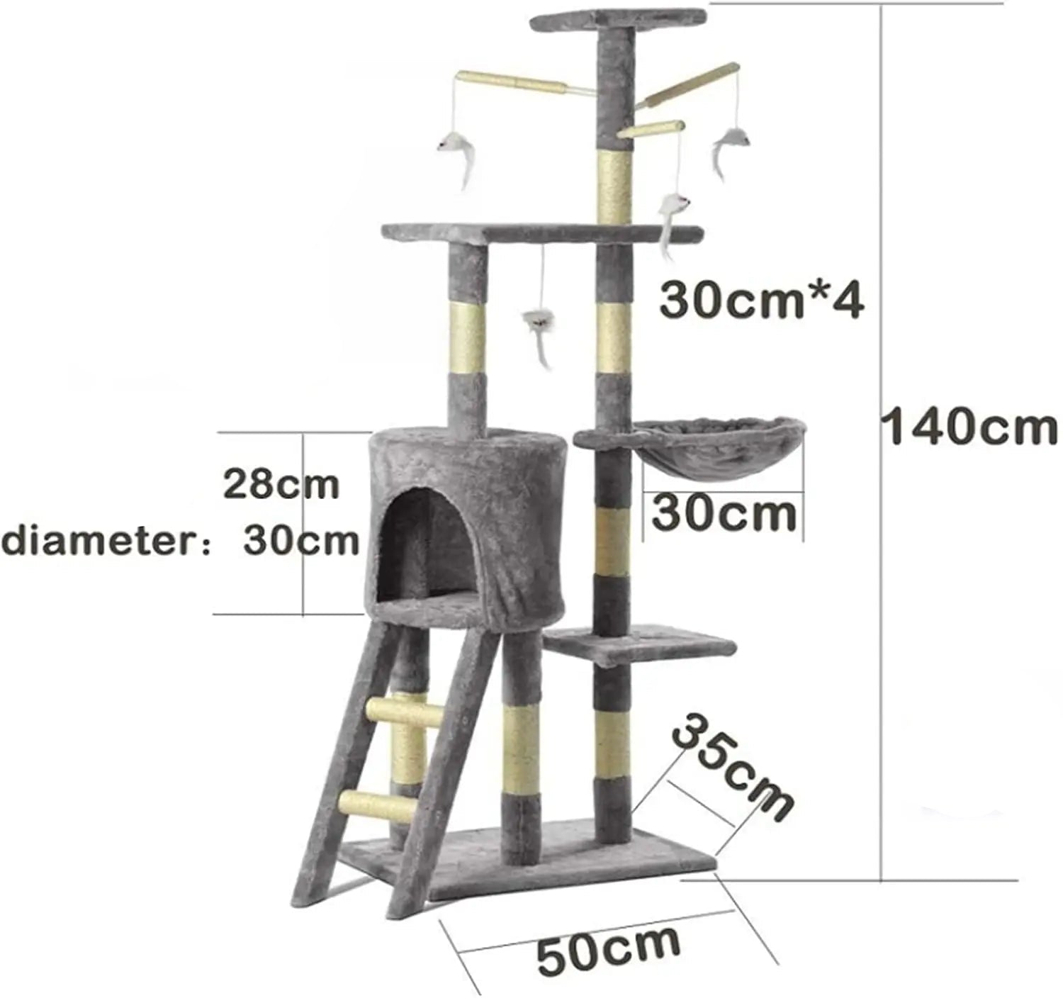 140 cm Multi-Level Cat Climbing Tower