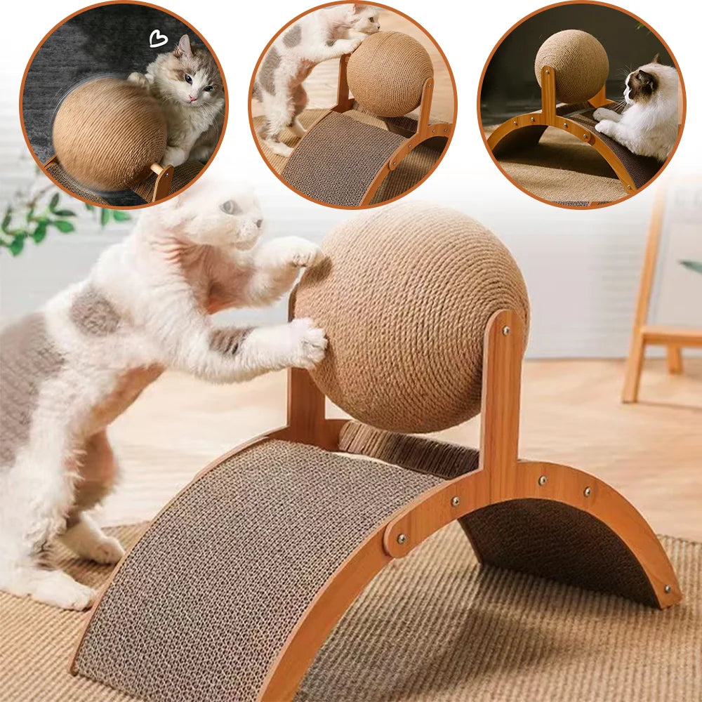 2 In 1 Wooden & Rope Cat Scratching Ball